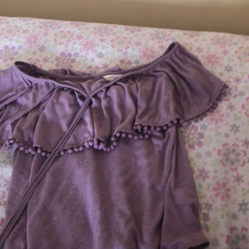 Purple off the should shirt